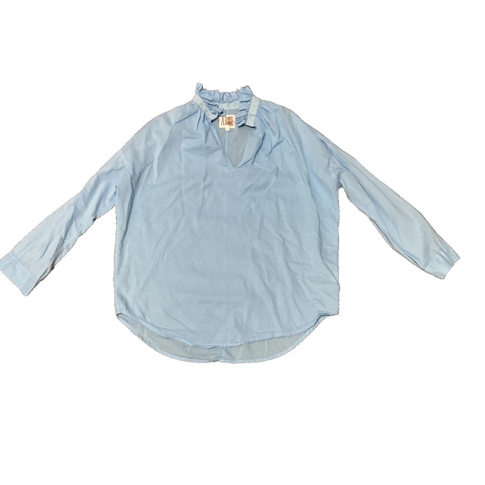 A Shirt Thing shirt Small Diego Top blouse Light Blue Ruffle collar Cotton